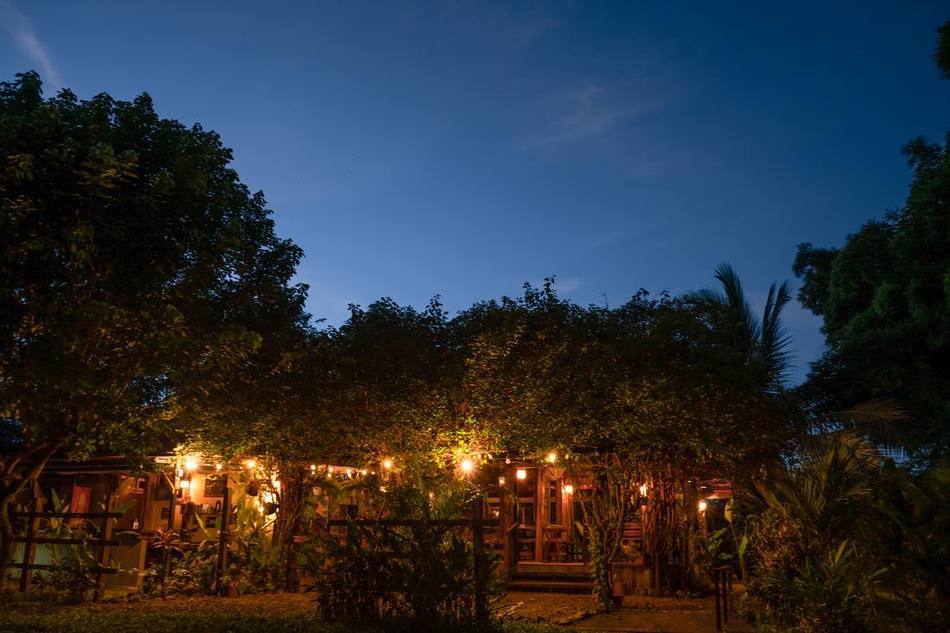Restaurant exterior at dusk