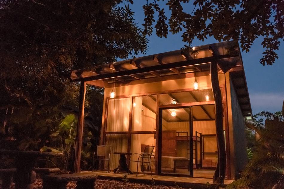 King and Bunk Cabin exterior at dusk