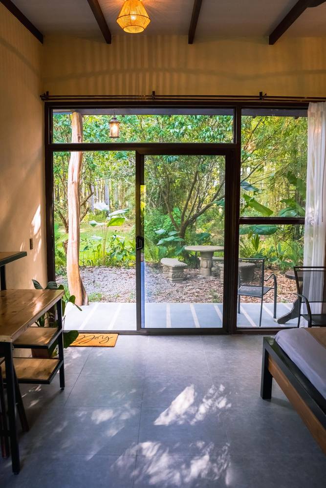 Queen Cabin view onto the garden